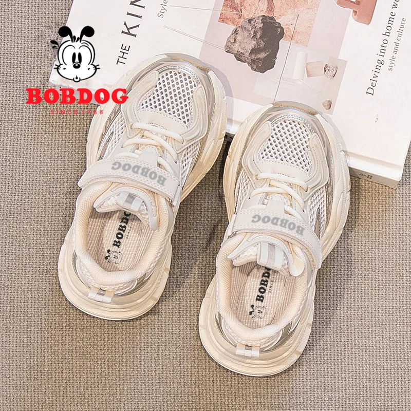 巴布豆女童运动鞋2025新款春夏儿童网面透气老爹鞋男孩大童单网鞋