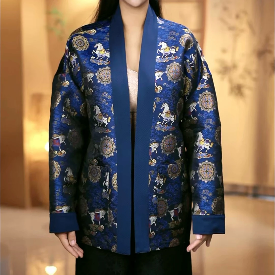 2576 可喜登新款『钱小萍 马上有福』宋锦四重纬男长袖国风外套