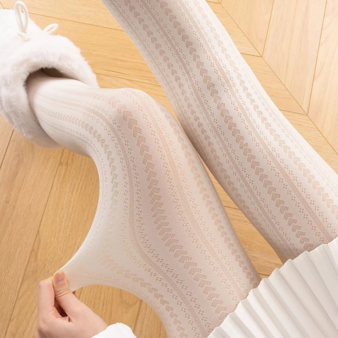 萌欲白色洛丽塔甜美爱心针织条纹打底显瘦连裤袜显瘦丝袜春秋薄款