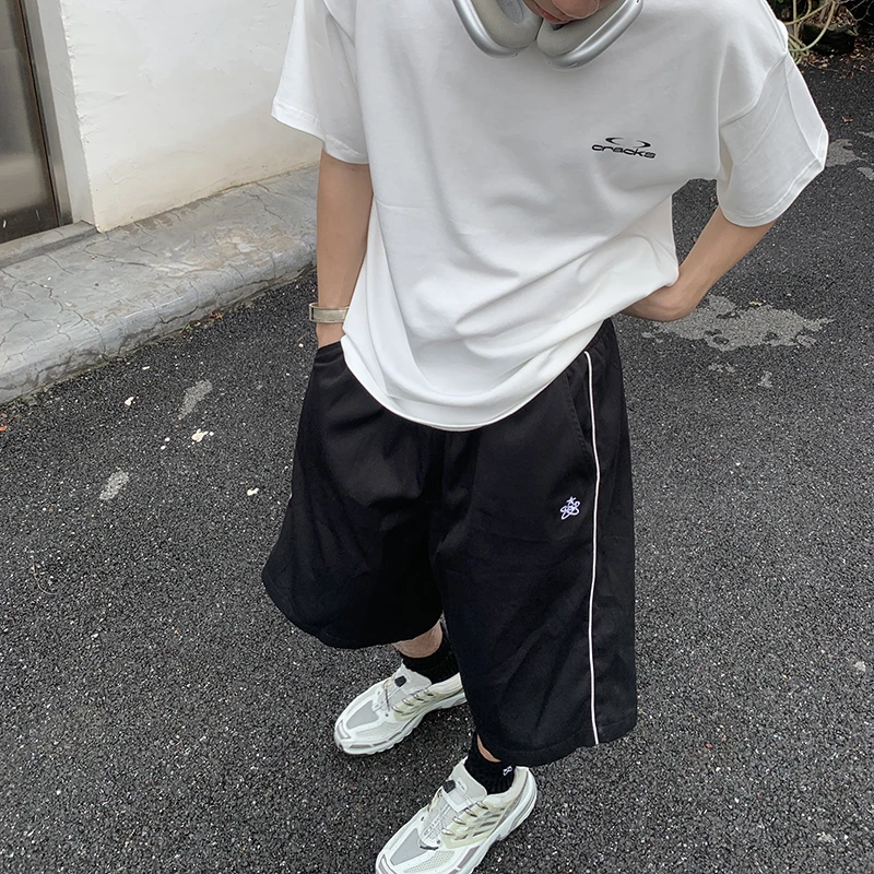 POH旋星logo刺绣侧边黑白拼条轻量化尼龙运动日常休闲短裤夏季