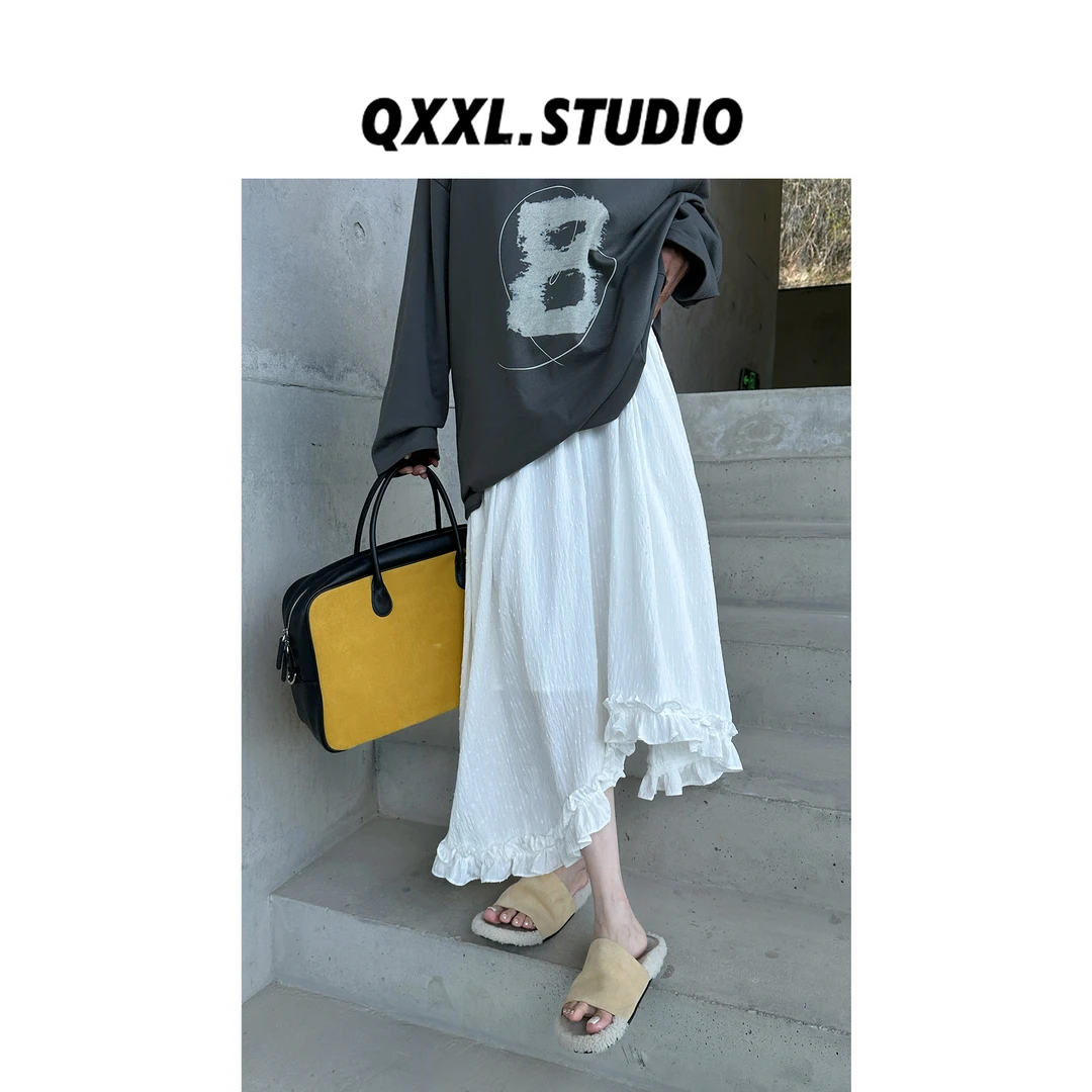 邱小小丽呀 早秋不规则木耳花边半身裙女百搭高腰显瘦时尚中长裙