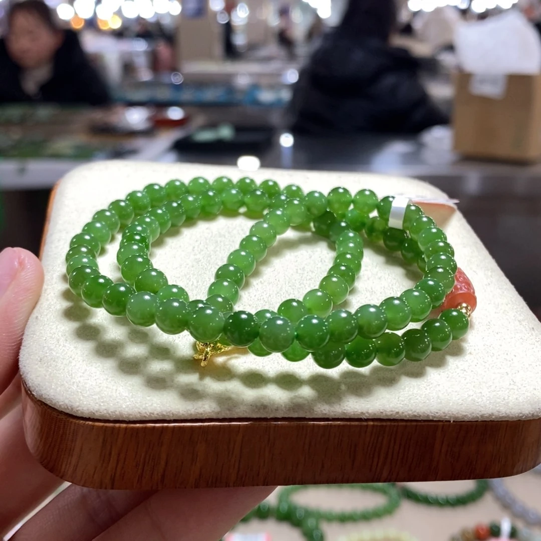 和田玉手串未镶嵌暖*碧玉卡6