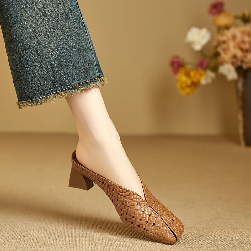 小个子手工女鞋5cm~时尚镂空包头凉拖鞋女凉鞋女款2025新款爆款