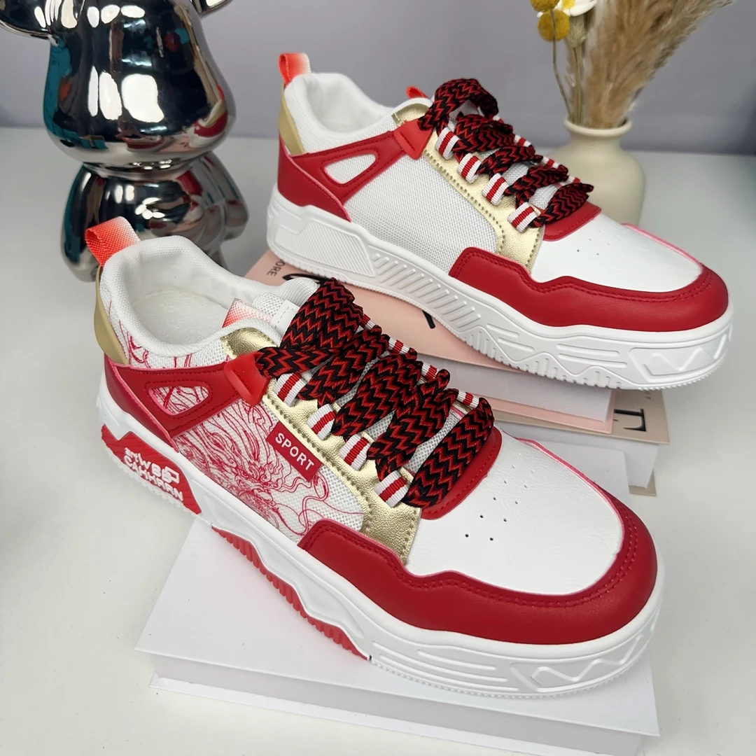 耐磨春秋运动休闲鞋板鞋休闲板鞋潮流红色春季小白鞋