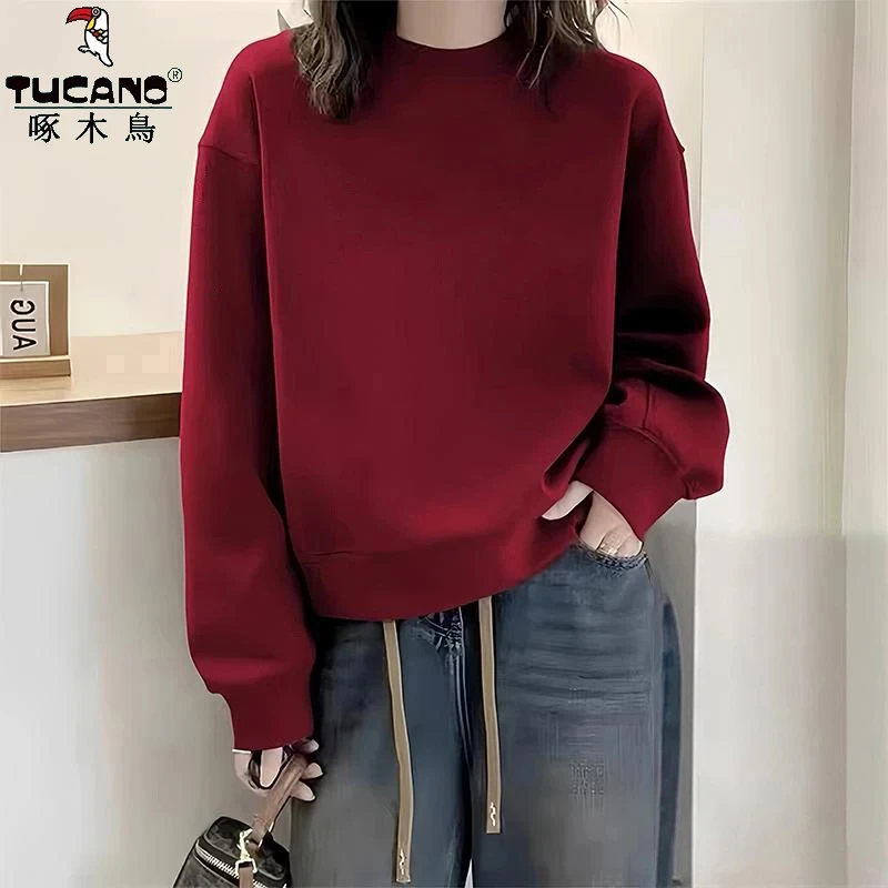 啄木鸟纯棉时尚圆领印花卫衣女士新款潮韩版洋气宽松显瘦百搭长袖