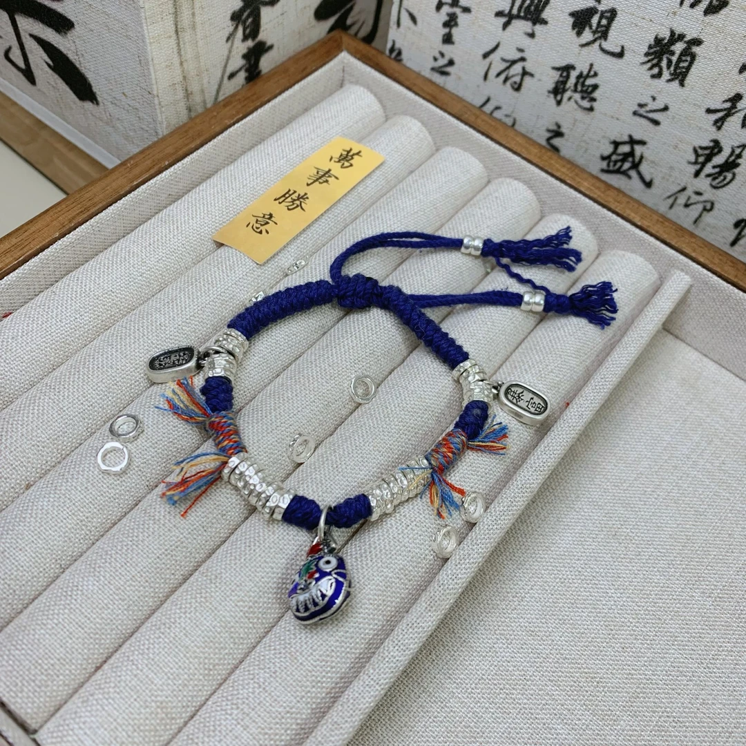 足银手链 足银【众银】珐琅彩吞金兽盘缠新中式亲子款手链