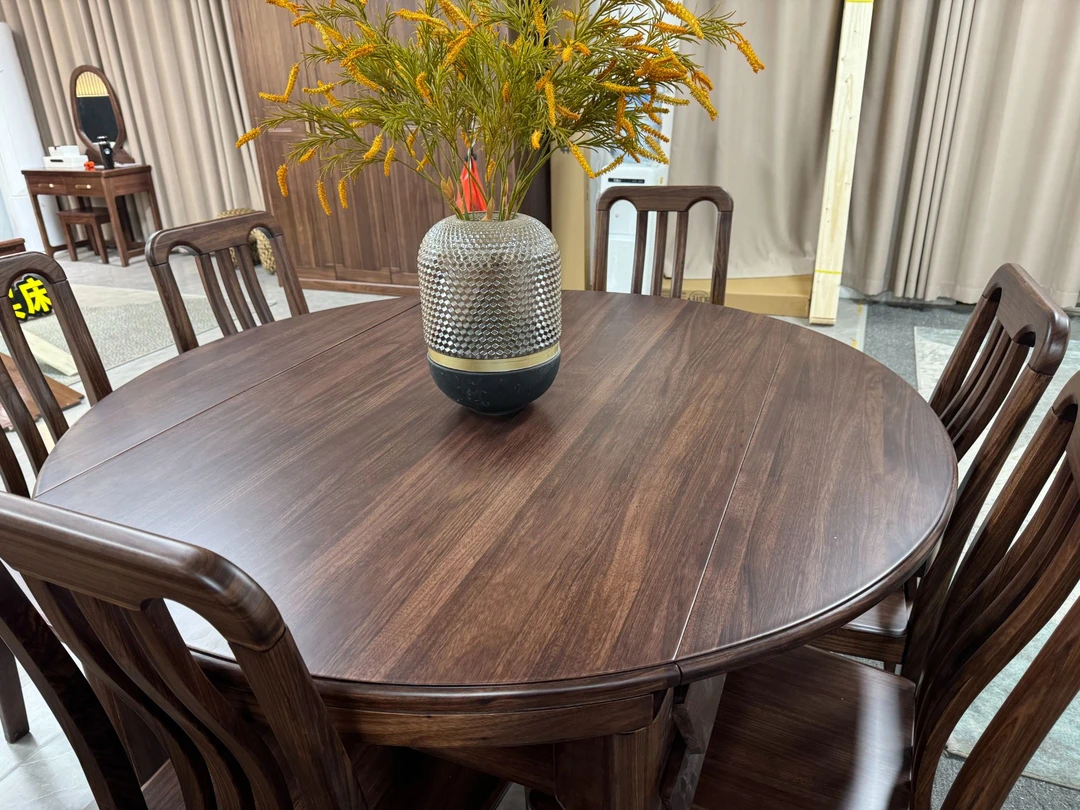 南美胡桃木餐桌椅组合方圆两用饭桌家用1.38米1.5米可伸缩