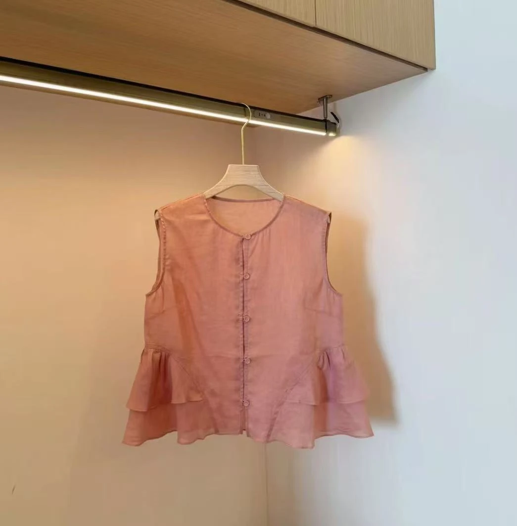 2025夏季新款圆领时尚气质荷叶边无袖小衫上衣百搭设计感