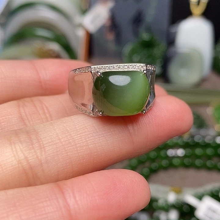 和田玉银S925镶嵌戒指