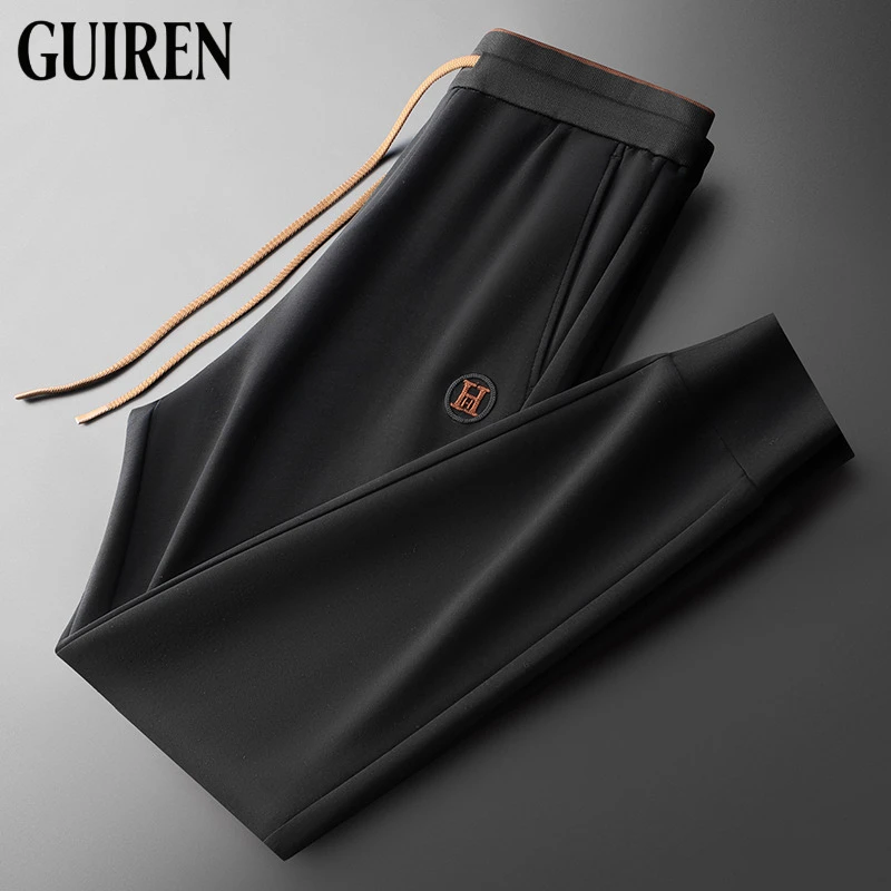 轻奢高端华夫格冰丝休闲运动裤修身束脚夏季薄款垂感小脚男士卫裤