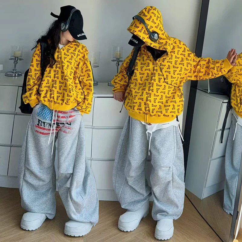 女童套装秋季新款儿童工装裤中大童洋气两件套女孩爵士舞街舞表演