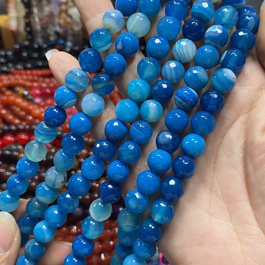 玛瑙/玉髓未镶嵌珠宝半成品蓝玛瑙切面一条卡10mm