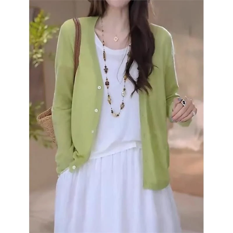 吊带裙外搭开衫外套2025新款女宽松休闲时尚薄款长袖防晒针织上衣