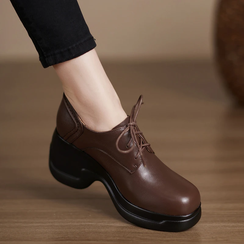 小个子增高7.5cm~春秋百搭深口单鞋英伦风厚底坡跟女鞋圆头小皮鞋