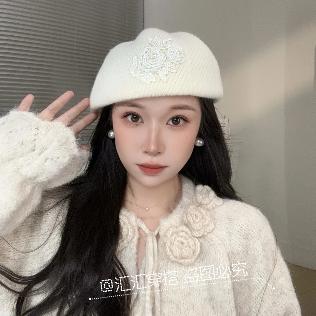温柔小姐姐定型贝雷帽～原创设计重工刺绣前进帽气质显脸小帽子