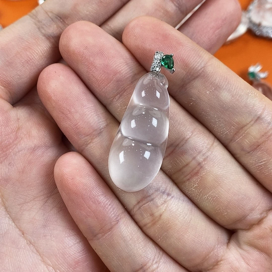 石英质玉银S925镀金镶嵌颈饰