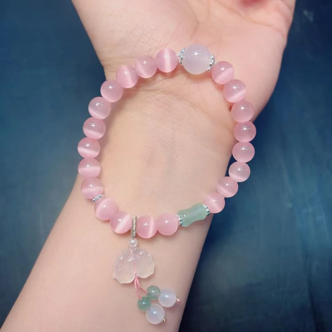 非金属仿珍珠手链 少女心事猫眼手链小众设计手串闺蜜送女友礼物