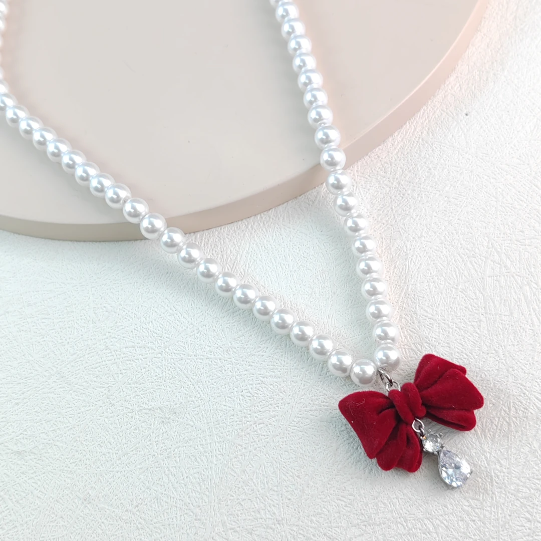 XUPING/旭平首饰 不锈钢仿珍珠项链 新年蝴蝶结款GDJ T001054818