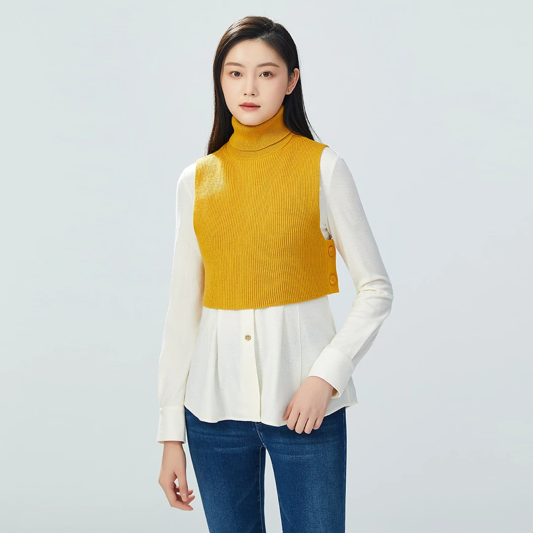 哥弟新款高领纯绵羊毛造型针织马甲休闲百搭短款背心女士1399726