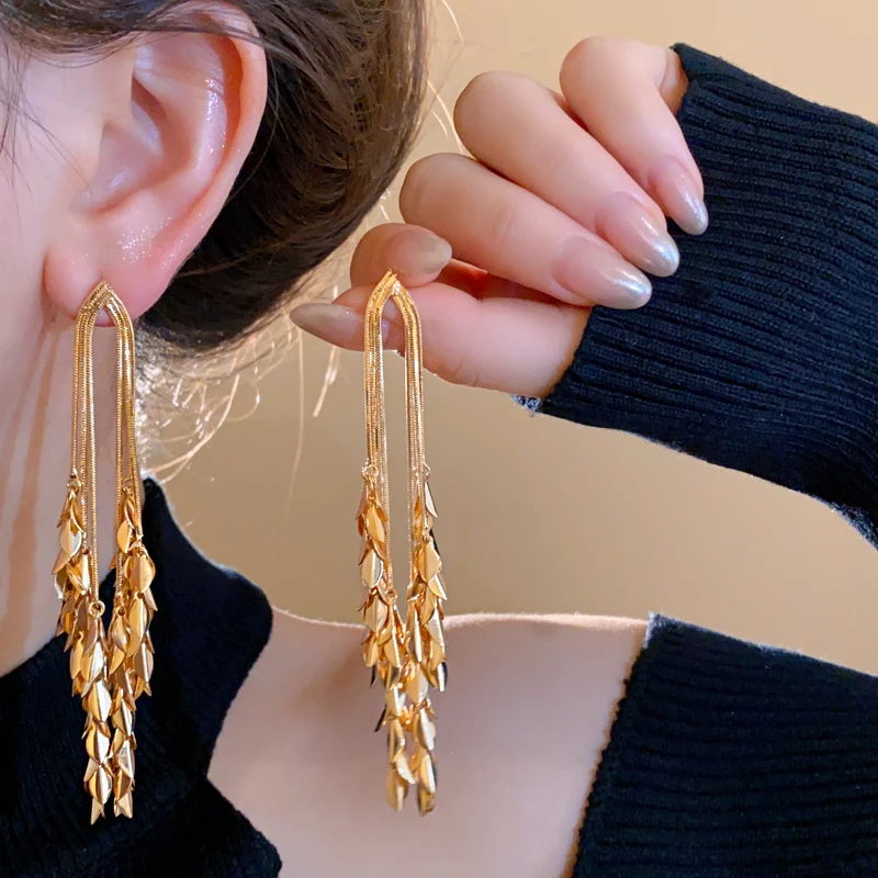 铜合金耳饰 麦穗流苏耳环轻奢小众设计感耳钉高级感气质耳环A219
