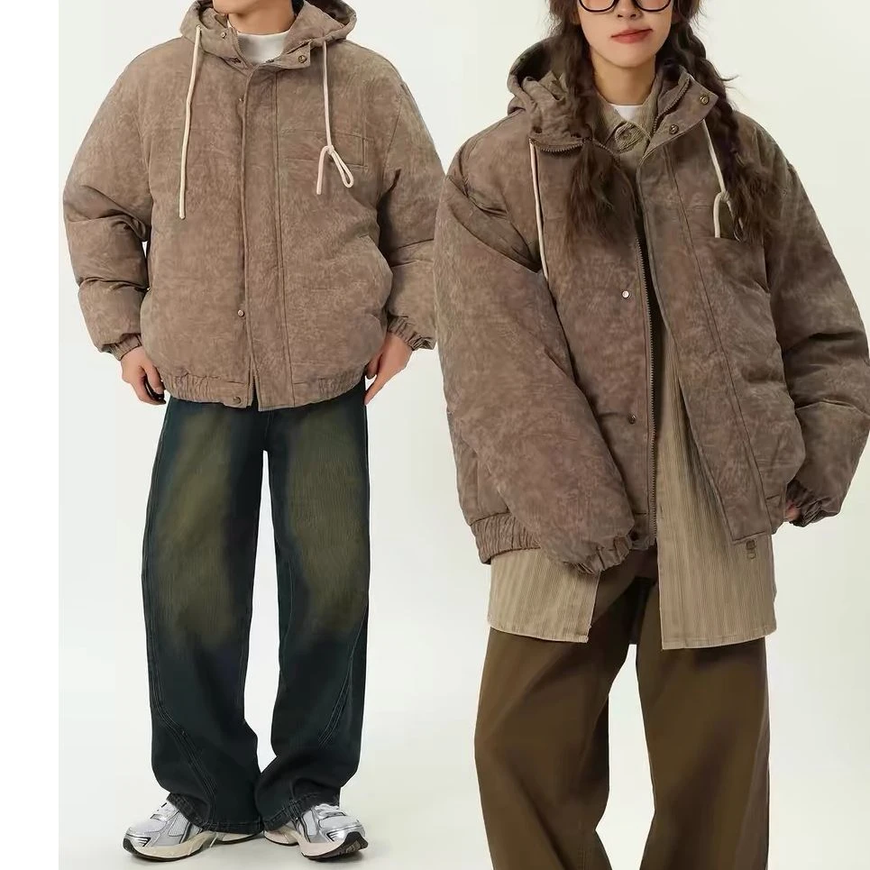 冬季新款做旧重磅迷彩潮牌连帽男士休闲复古百搭加厚棉服N1026