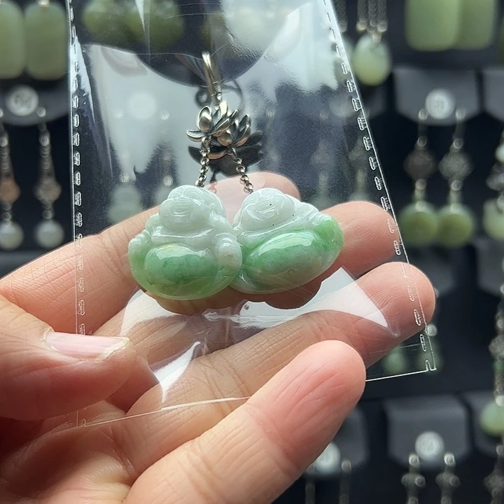 翡翠耳饰银S925镶嵌善**心