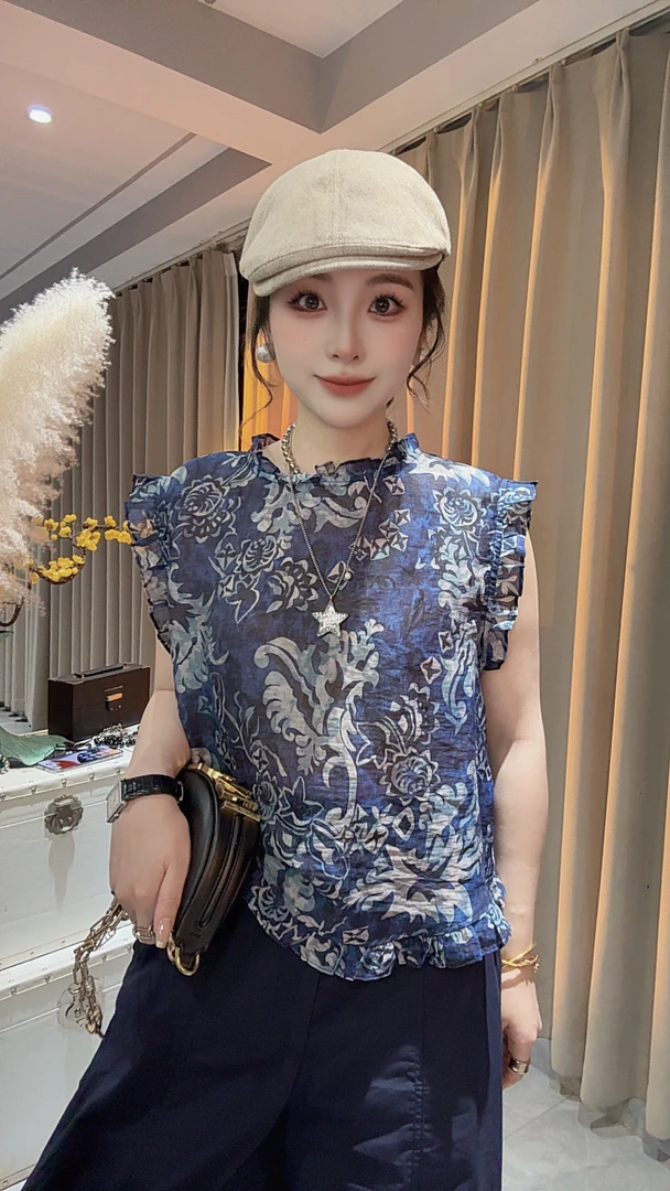 HUIHUI 夏季新款青花瓷无袖小衫