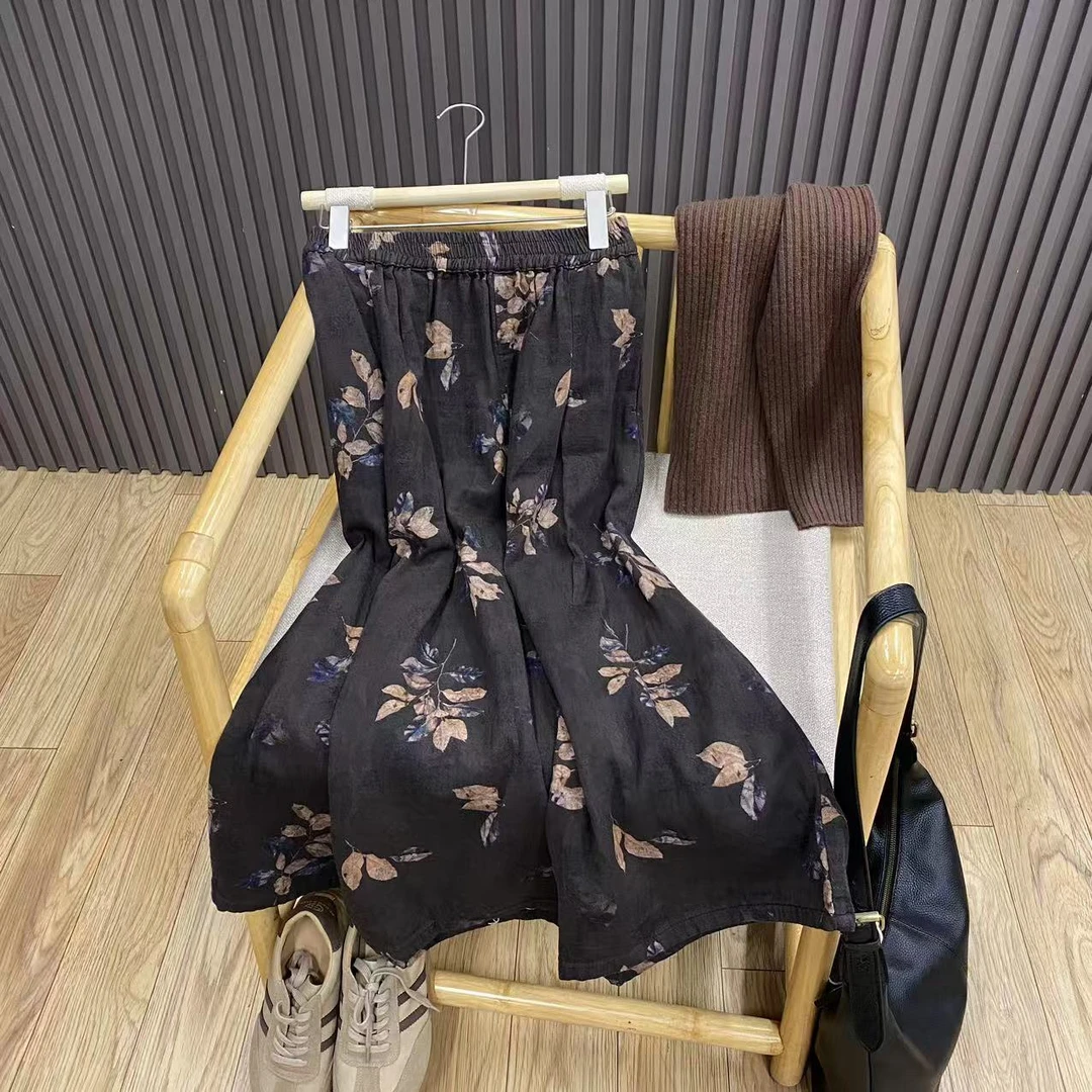 早秋复古高腰印花半身裙碎花文艺宽松百搭中长款A字裙女Q99900