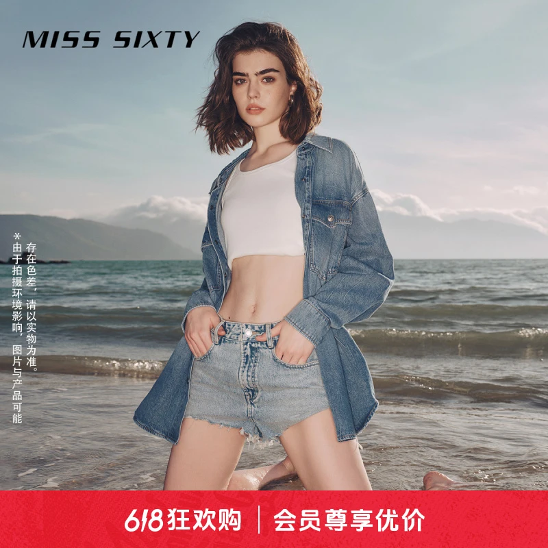 Miss Sixty夏季新款牛仔衬衫女长袖翻领高街帅气美式尤莱特
