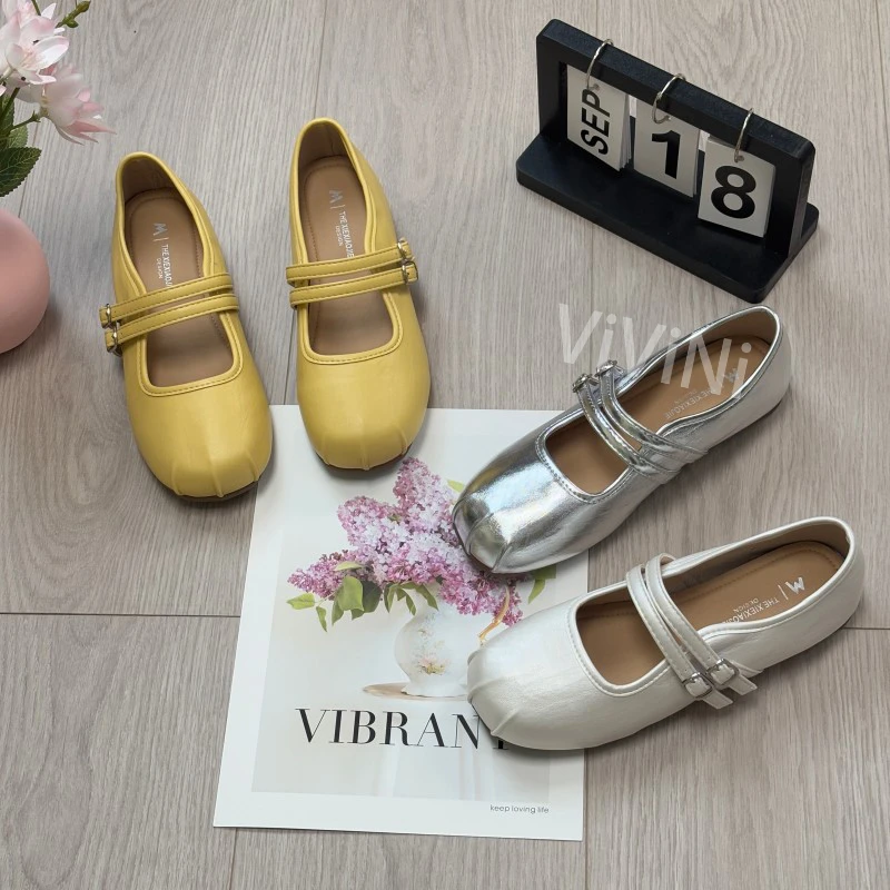 法式气质双扣带玛丽珍女2025夏季新款平底芭蕾舞单鞋一脚蹬晚晚鞋
