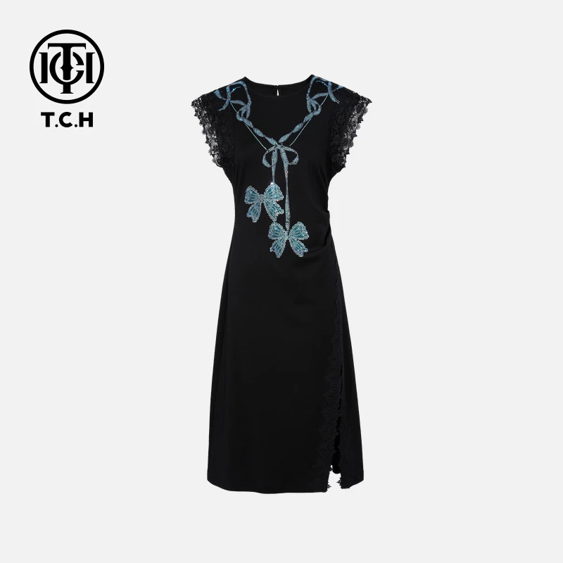 TCH私服烫钻工艺新时尚淑女百搭新潮流连衣裙T75B30E1198轻奢tch