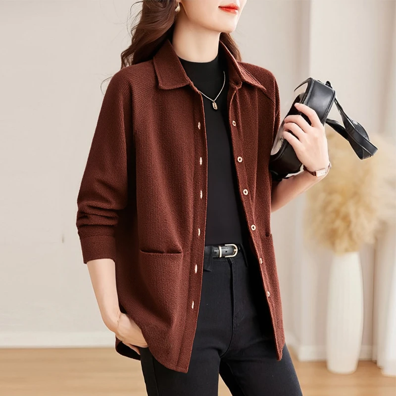 高级感长袖衬衫女秋冬季2025新款大码衬衣灯芯绒外套上衣减龄洋气