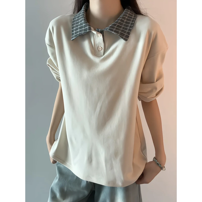 假两件polo领德绒长袖T恤男女秋冬加厚内搭保暖老钱风打底衫卫衣