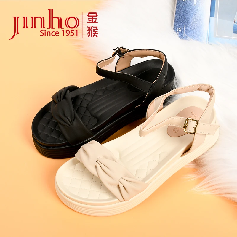 Jinho/金猴女鞋新款休闲女平底一字带厚底时装凉鞋U6924005A/H