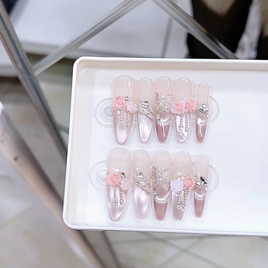 3000 NAIL “山茶花之恋”设计师高定原创纯手工高级猫眼显白穿戴甲