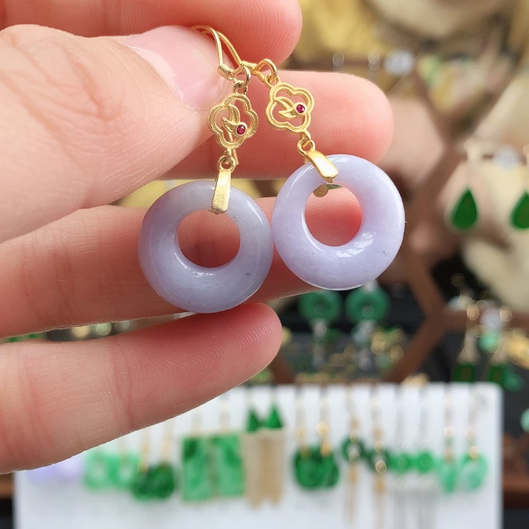 翡翠耳饰银S925镶嵌耳饰