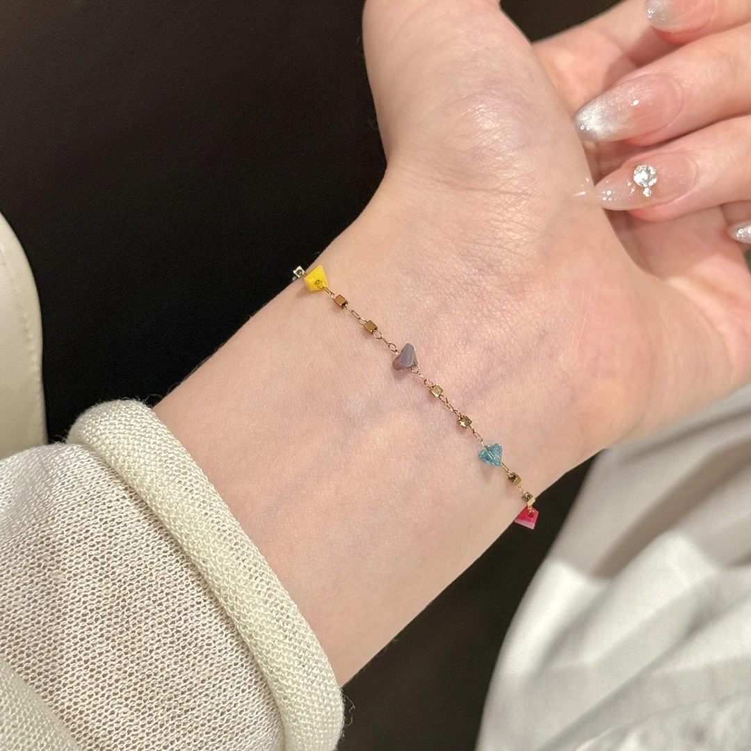 铜合金手链 新款时尚彩色手链不规则彩石手环女百搭甜美小众手饰
