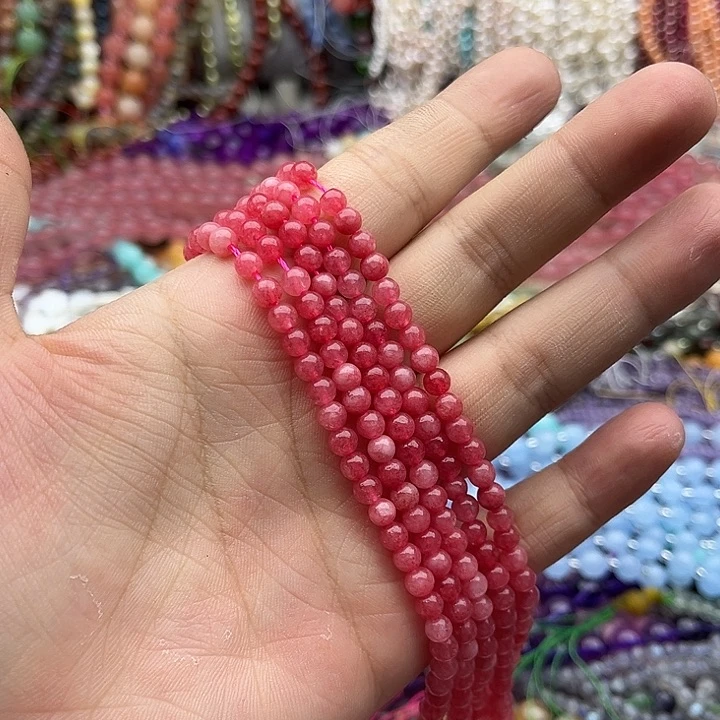 玛瑙/玉髓未镶嵌珠宝半成品一条4mm左右红纹石