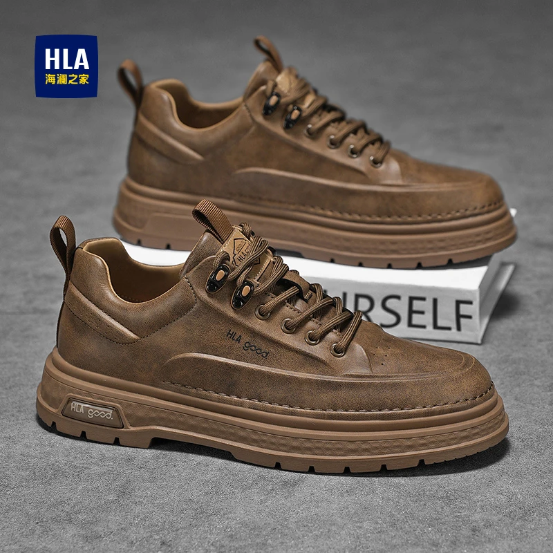 HLA/海澜之家男鞋冬季时尚休闲男士黑色马丁靴厚底防滑防水工装靴