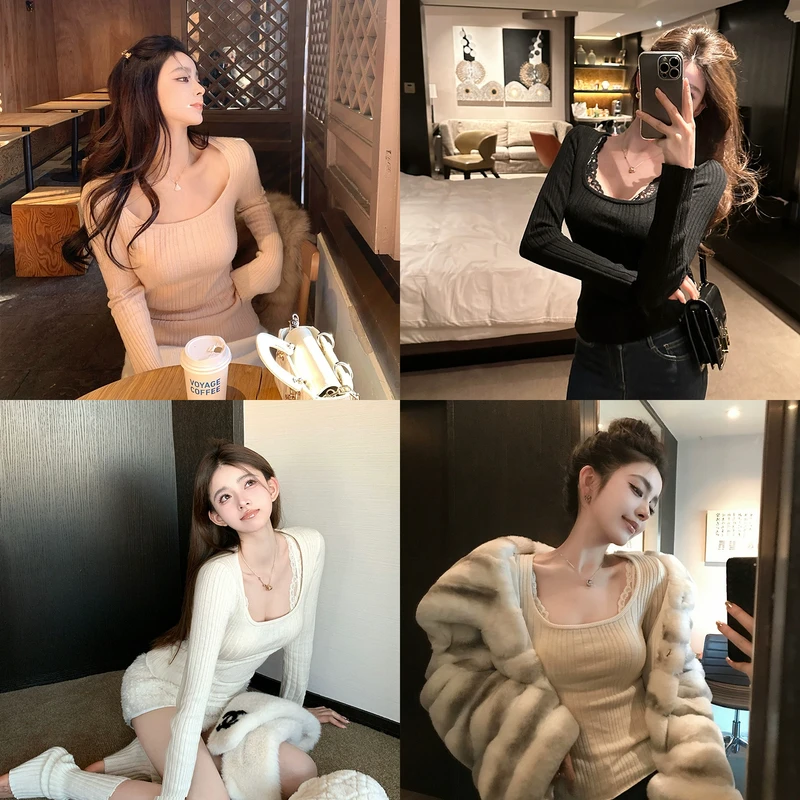 "挚简打底衫"獨家羊絨羊毛混纺 显瘦坑条优雅设计感U领针织上衣