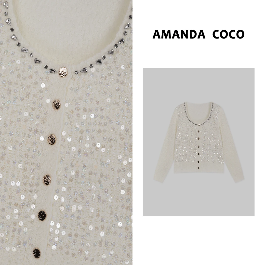 彩彩# 设计师款~高定人鱼姬亮片串钻气质毛衣