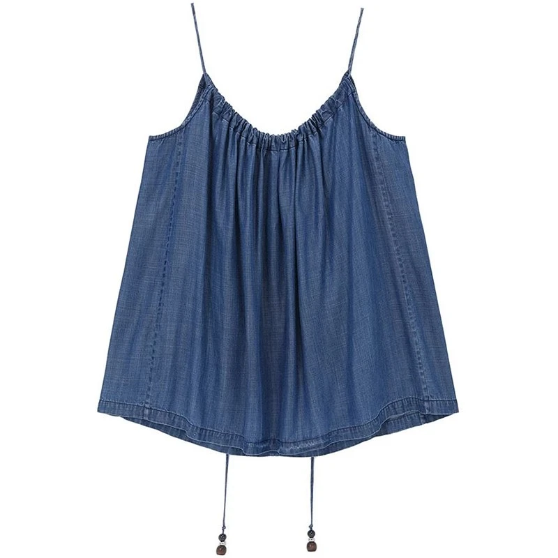 【茉舍】AVVENN 百搭蓝色牛仔吊带系绳背心 AL30801618-990