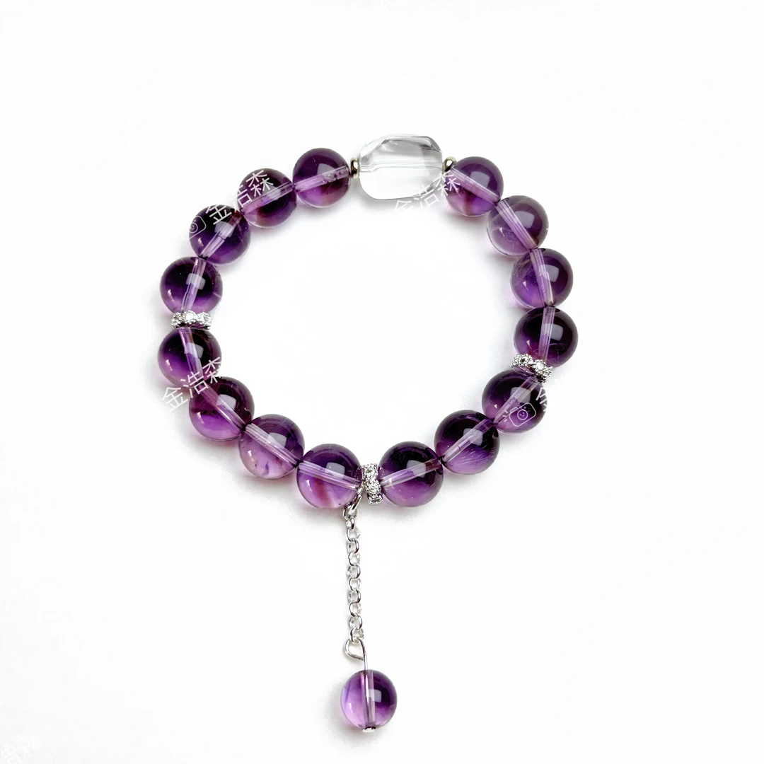 【曙光女神】天然玻利维亚紫水晶白水晶设计款手链女