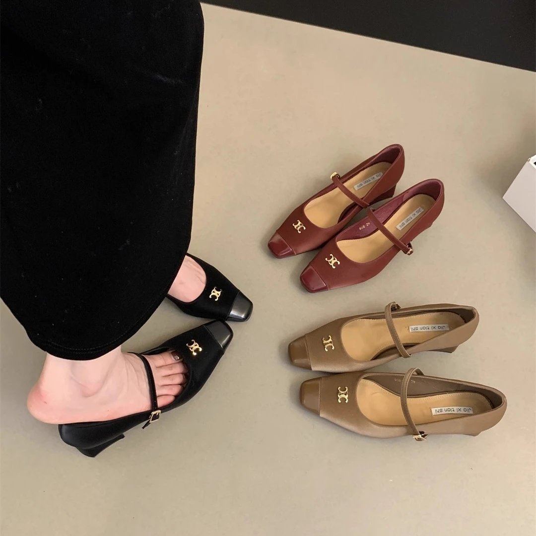 VintageVintage内增高粗跟单鞋女小香风高跟鞋2025新款春春季小个