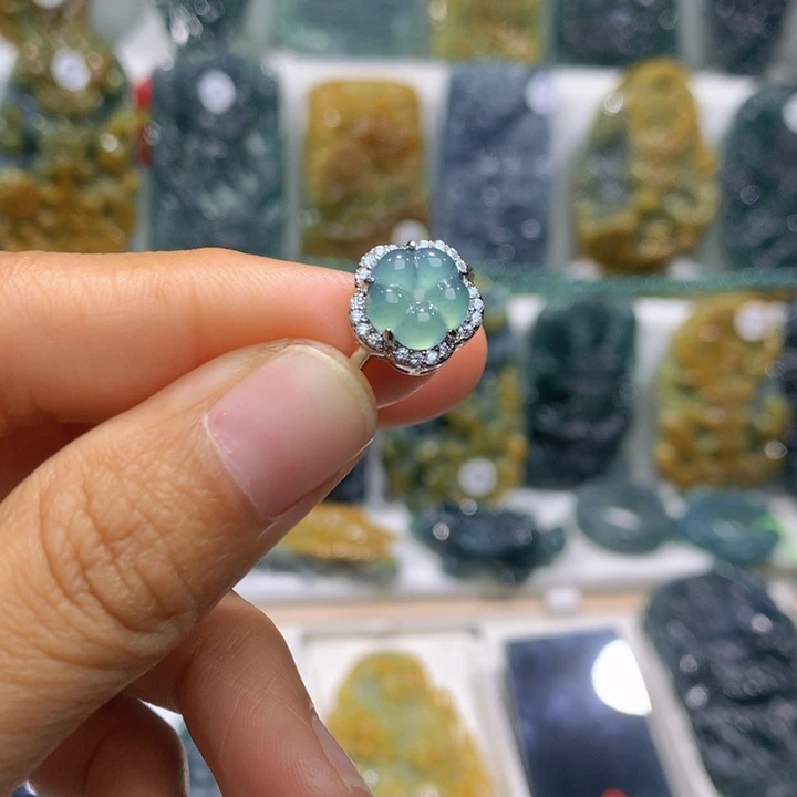 合金戒指翡翠白铜镶嵌