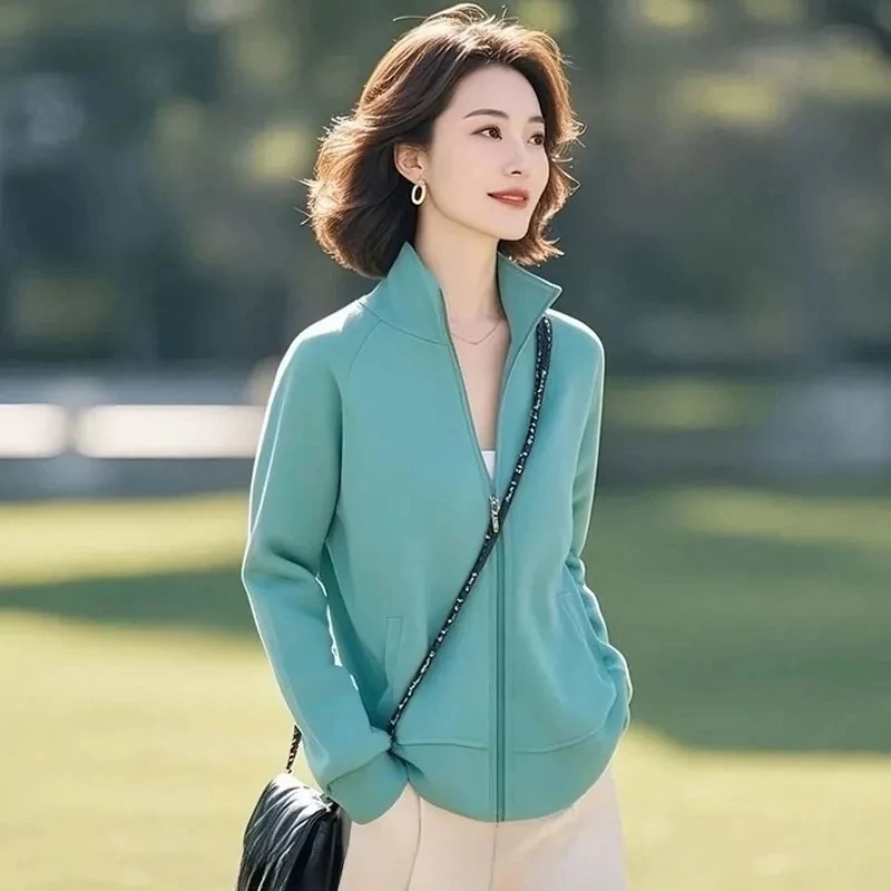 休闲百搭立领开衫卫衣女2025春秋新款气质减龄小个子外套女上衣