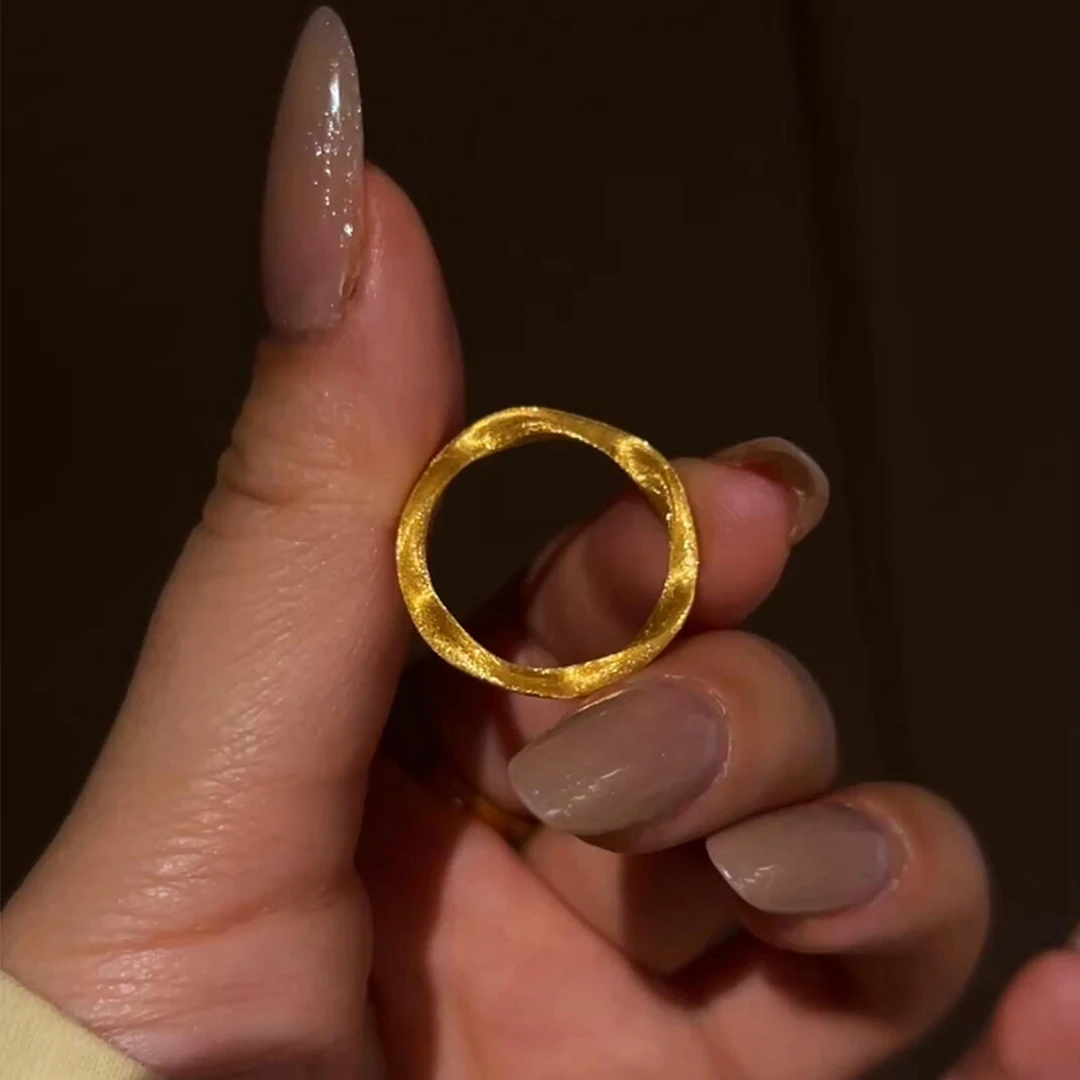 铜合金戒指 金色拉丝莫比乌斯戒指轻奢小众设计高级感百搭食指戒