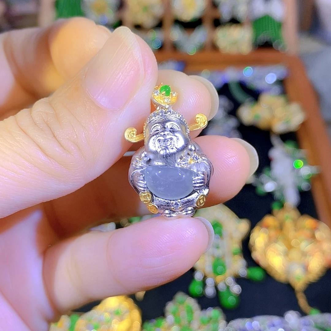 吊坠(不含链)银S925镶嵌翡翠