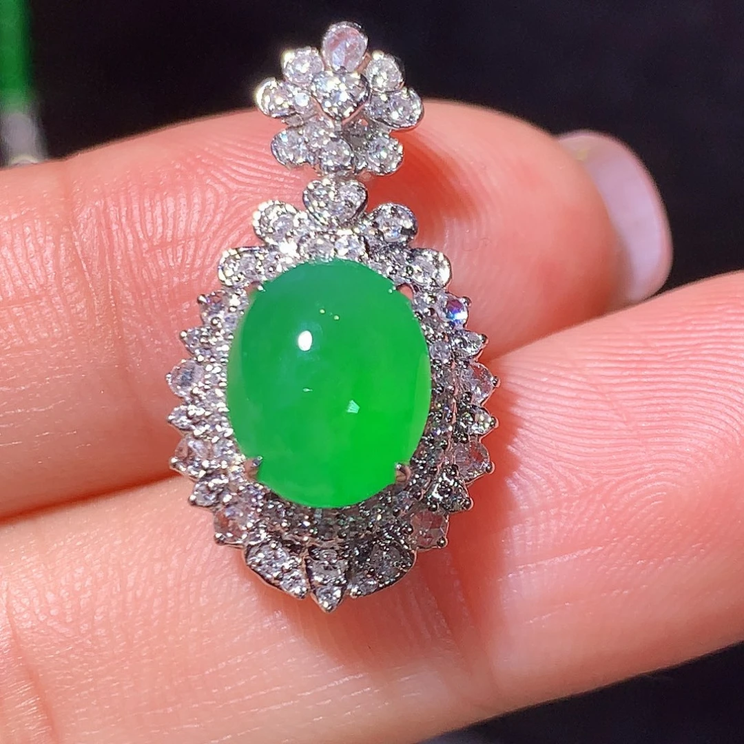 翡翠18K金镶嵌吊坠(不含链)