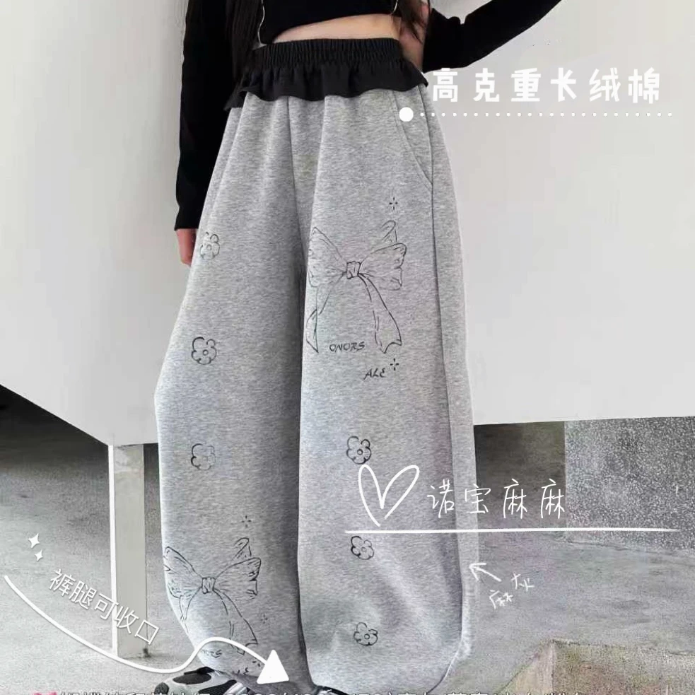 【秋上新】女童休闲裤2025秋款韩版弯刀裤洋气涂鸦印花卫裤带屁帘潮